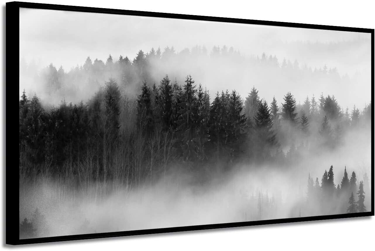 Foggy Forest Framed Wall Art: (48''W x 24''H)