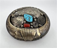 Navajo Sterling Bear Claw Turquoise Belt Buckle