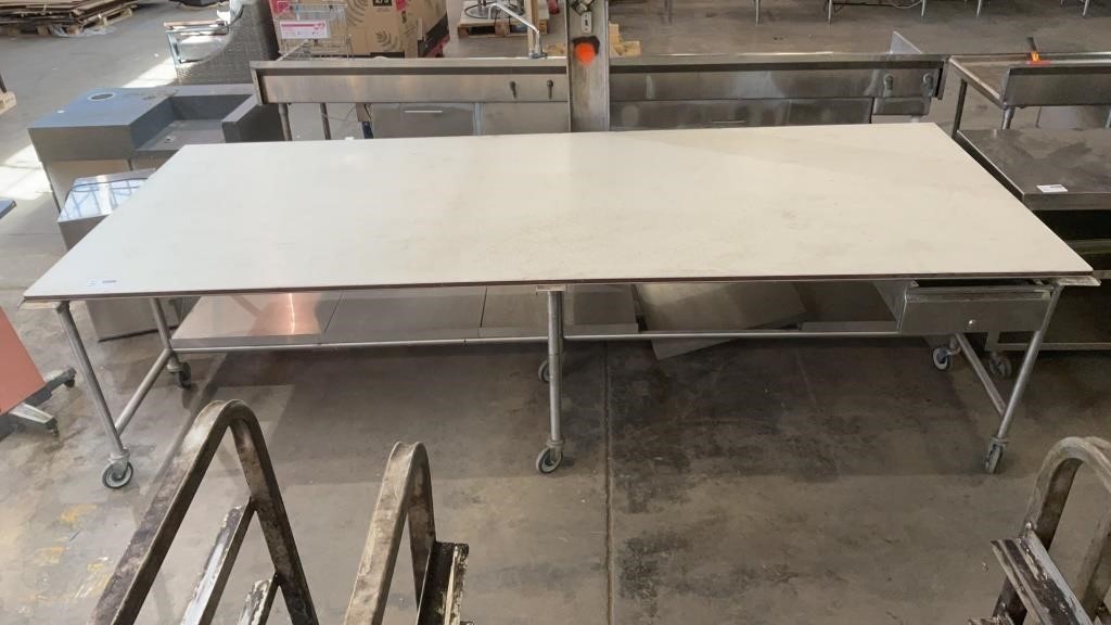 1 Large, Rolling, Prep/Cutting Board Table 12FT.