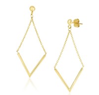 14k Gold Diamond Shape Chain Drop Earrings