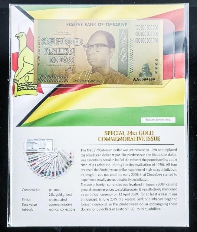 Reserve Bank of Zimbabwe Special 24kt Gold Gilded