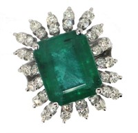 14k Gold 9.61 ct Natural Emerald & Diamond Ring