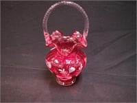 10" Fenton cranberry handpainted basket with