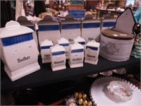 Blue and white 13-piece spice set: six