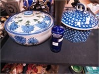 Three blue and white stoneware items: