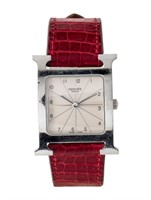 Hermes Heure H Alligator Silver Dial Watch 26mm