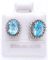 925 Sterling Silver Oval Cut Genuine Blue Topaz Ea
