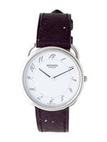 Hermes Arceau White Dial Leather Watch 30mm