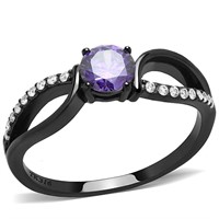 Black Ion Plated Round .50ct Amethyst Ring