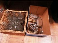 Two boxes including brass and silver holloware