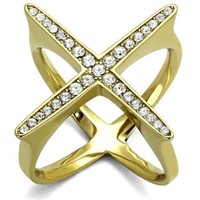 Sleek 14k Gold Ip .17ct White Sapphire ' X ' Ring
