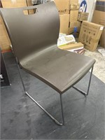 Used brown chair with silver metal frame