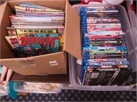 Container of Blu-Ray/DVD movies and a box of