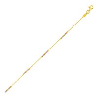 14k Tri-color Gold Textured Beads Anklet