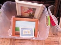 Group of six framed decorative pieces including