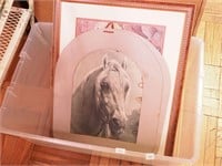 Tub of mostly horse-related artwork