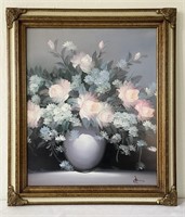 Floral Oil Painting in Ornate Gold Frame