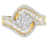 14k Gold .98ct Diamond 3-row Swirl Cluster Ring