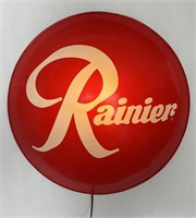 Rainier Beer Lighted Domed Button Sign