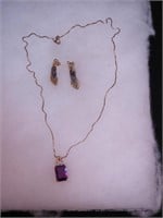 18" vermeil box chain with large purple stone
