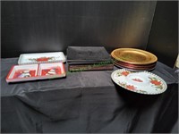 (9) Christmas Serving Trays w/ (19) Chargers