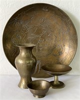 Old Chinese Engraved Brass Bowls & Vase 
Vintage