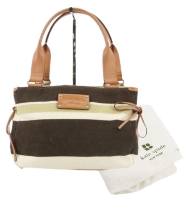 Kate Spade Striped Brown & Green Canvas Handbag