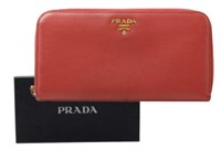 Prada Coral Leather Long Zipper Wallet