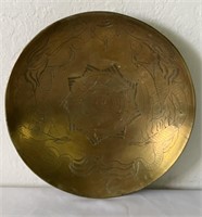 Vintage Brass Engraved Shallow Bowl Vintage Plate