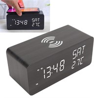 WOODEN DIGITAL ALARM CLOCK WITH PHONE CHARGER