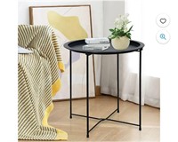 Folding Tray Metal Side Table Round End Table