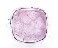 925 Sterling Silver Ring, Size 8 Bezel Set Pink Mo