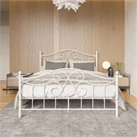 Metal Bed Frame With Vintage Headboard And Footboa