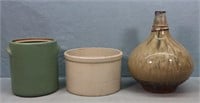 (2) Stoneware Crocks + Vase