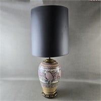 Decorative Enameled Lamp w/Cockatoos & Flowers