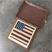 Wood Tray w/America Flag Picture