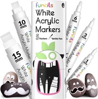 Funcils 5 Acrylic White Paint Pens - Fine & Jumbo