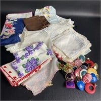 Lot of Ladies Handkerchiefs w/ Costume Jewelry