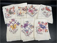 Weekday Embroidered Tea Towels, Slight Bleeding