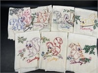 Weekday Embroidered Tea Towels w/ Squirrels, Some