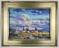 Randy Van Beek Indian Camp Oil Painting