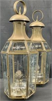 2 Large Antique Brass & Glass Oil Lanterns