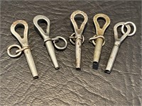5 Assorted Steel Pocket Watch Keys