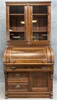 Victorian Cylinder Roll Bookcase Secretary