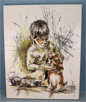 Print on Canvas of Boy w/ Dog