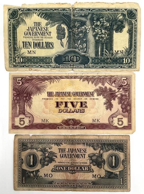 3 WWII Japanese Occupation Currency Notes