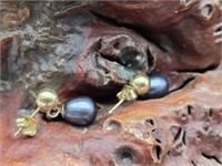 Blue Akoya Pearl & Gold Earrings
