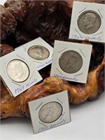 Five Silver 1964 Kennedy Half Dollars
