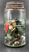 Antique Mason Fruit Jar w Marx Toy Ball Peen