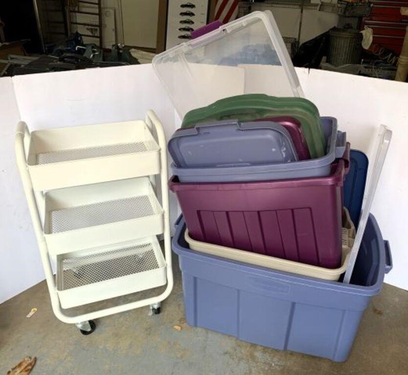 Plastic Totes and Rolling Cart